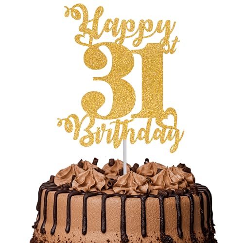 Tortenaufsatz "Happy 31st Birthday", glitzernd, Aufschrift "Cheers to 31 Years", Kuchendekoration für 31. Geburtstag, Kuchendekoration, goldfarben, 1 Stück Tortenaufsatz "Happy 31st Birthday", glitzernd, Aufschrift "Cheers to 31 Years", Kuchendekoration für 31. Geburtstag, Kuchendekoration, goldfarben, 1 Stück von TOYVENTURES