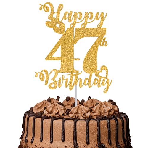 Tortenaufsatz "Happy 47th Birthday", glitzernd, Aufschrift "Cheers to 47 Years", Kuchendekoration für 47. Geburtstag, Party-Kuchendekoration, goldfarben, 1 Stück Tortenaufsatz "Happy 47th Birthday", glitzernd, Aufschrift "Cheers to 47 Years", Kuchendekoration für 47. Geburtstag, Party-Kuchendekoration, goldfarben, 1 Stück von TOYVENTURES