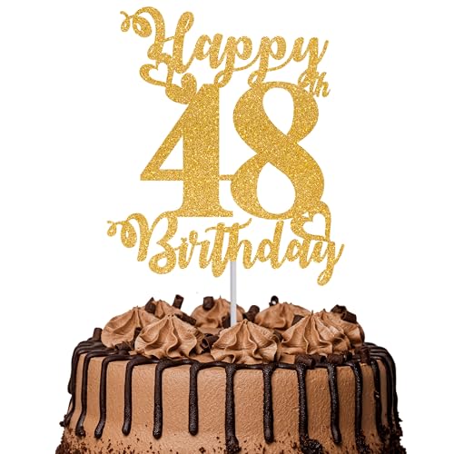 Tortenaufsatz "Happy 48th Birthday", glitzernd, Aufschrift "Cheers to 48 Years", Kuchendekoration, 48. Geburtstag, Party-Kuchendekoration, goldfarben, 1 Stück Tortenaufsatz "Happy 48th Birthday", glitzernd, Aufschrift "Cheers to 48 Years", Kuchendekoration, 48. Geburtstag, Party-Kuchendekoration, goldfarben, 1 Stück von TOYVENTURES