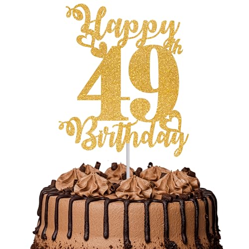Tortenaufsatz "Happy 49th Birthday", glitzernd, Aufschrift "Cheers to 49 Years", Kuchendekoration für 49. Geburtstag, Kuchendekoration, goldfarben, 1 Stück Tortenaufsatz "Happy 49th Birthday", glitzernd, Aufschrift "Cheers to 49 Years", Kuchendekoration für 49. Geburtstag, Kuchendekoration, goldfarben, 1 Stück von TOYVENTURES
