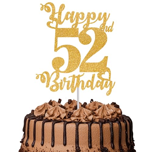 Tortenaufsatz "Happy 52nd Birthday", glitzernd, "Cheers to 52 Years", Kuchendekoration, 52. Geburtstag, Party-Kuchendekoration, goldfarben, 1 Stück Tortenaufsatz "Happy 52nd Birthday", glitzernd, "Cheers to 52 Years", Kuchendekoration, 52. Geburtstag, Party-Kuchendekoration, goldfarben, 1 Stück von TOYVENTURES