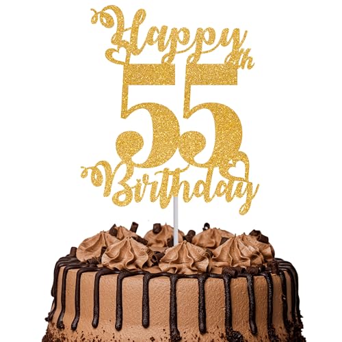 Tortenaufsatz "Happy 55th Birthday", glitzernd, Aufschrift "Cheers to 55 Years", Kuchendekoration, 55, tolle Kuchendekoration für Happy 55th Birthday Party, Kuchendekorationen, Zubehör, goldfarben, 1 Tortenaufsatz "Happy 55th Birthday", glitzernd, Aufschrift "Cheers to 55 Years", Kuchendekoration, 55, tolle Kuchendekoration für Happy 55th Birthday Party, Kuchendekorationen, Zubehör, goldfarben, 1 von TOYVENTURES