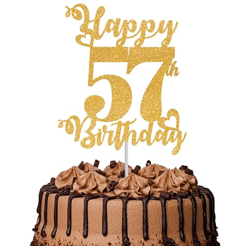 Tortenaufsatz "Happy 57th Birthday", glitzernd, "Cheers to 57 Years", Kuchendekoration, 57. Geburtstag, Party-Kuchendekoration, goldfarben, 1 Stück Tortenaufsatz "Happy 57th Birthday", glitzernd, "Cheers to 57 Years", Kuchendekoration, 57. Geburtstag, Party-Kuchendekoration, goldfarben, 1 Stück von TOYVENTURES