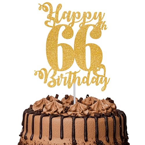Tortenaufsatz "Happy 66th Birthday", glitzernd, Aufschrift "Cheers to 66 Years", Kuchendekoration für 66. Geburtstag, Party-Kuchendekoration, goldfarben, 1 Stück Tortenaufsatz "Happy 66th Birthday", glitzernd, Aufschrift "Cheers to 66 Years", Kuchendekoration für 66. Geburtstag, Party-Kuchendekoration, goldfarben, 1 Stück von TOYVENTURES