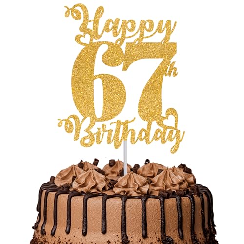 Tortenaufsatz "Happy 67th Birthday", glitzernd, Aufschrift "Cheers to 67 Years", Kuchendekoration für 67. Geburtstag, Party-Kuchendekoration, goldfarben, 1 Stück Tortenaufsatz "Happy 67th Birthday", glitzernd, Aufschrift "Cheers to 67 Years", Kuchendekoration für 67. Geburtstag, Party-Kuchendekoration, goldfarben, 1 Stück von TOYVENTURES