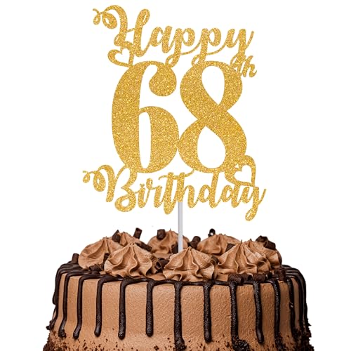 Tortenaufsatz "Happy 68th Birthday", glitzernd, Aufschrift "Cheers to 68 Years", Kuchendekoration für 68. Geburtstag, Kuchendekoration, goldfarben, 1 Stück Tortenaufsatz "Happy 68th Birthday", glitzernd, Aufschrift "Cheers to 68 Years", Kuchendekoration für 68. Geburtstag, Kuchendekoration, goldfarben, 1 Stück von TOYVENTURES