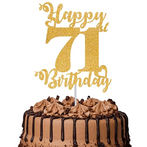 Tortenaufsatz "Happy 71st Birthday", glitzernd, Aufschrift "Cheers to 71 Years", Kuchendekoration, 71. Geburtstag, Party, Kuchendekoration, goldfarben, 1 Stück Tortenaufsatz "Happy 71st Birthday", glitzernd, Aufschrift "Cheers to 71 Years", Kuchendekoration, 71. Geburtstag, Party, Kuchendekoration, goldfarben, 1 Stück von TOYVENTURES