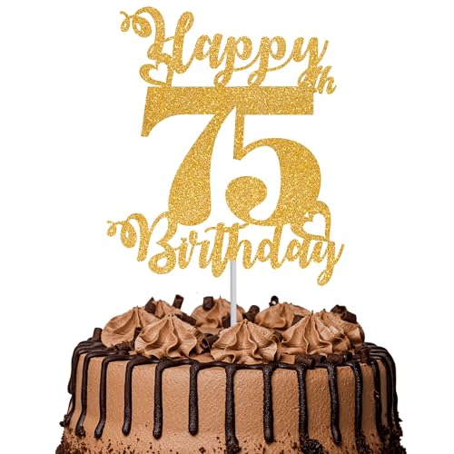 Tortenaufsatz "Happy 75th Birthday", glitzernd, Aufschrift "Cheers to 75 Years", Kuchendekoration, 75. Geburtstag, Party, Kuchendekoration, goldfarben, 1 Stück Tortenaufsatz "Happy 75th Birthday", glitzernd, Aufschrift "Cheers to 75 Years", Kuchendekoration, 75. Geburtstag, Party, Kuchendekoration, goldfarben, 1 Stück von TOYVENTURES