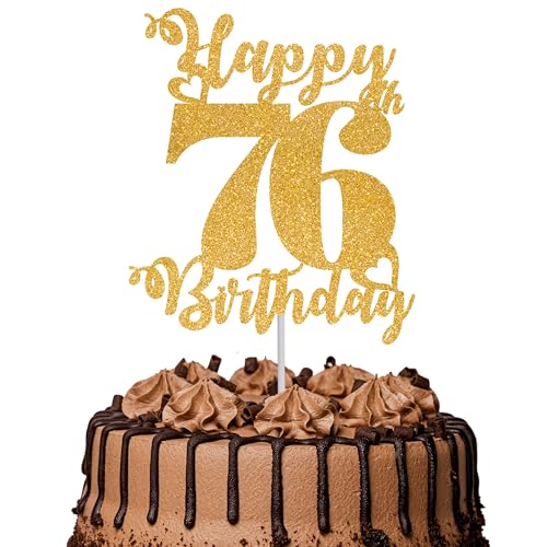 Tortenaufsatz "Happy 76th Birthday", glitzernd, Aufschrift "Cheers to 76 Years", Kuchendekoration, 76. Geburtstag, Party, Kuchendekoration, goldfarben, 1 Stück Tortenaufsatz "Happy 76th Birthday", glitzernd, Aufschrift "Cheers to 76 Years", Kuchendekoration, 76. Geburtstag, Party, Kuchendekoration, goldfarben, 1 Stück von TOYVENTURES