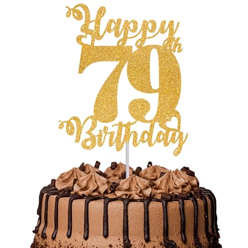 Tortenaufsatz "Happy 79th Birthday", glitzernd, "Cheers to 79 Years", Kuchendekoration, 79. Geburtstag, Party, Kuchendekoration, goldfarben, 1 Stück Tortenaufsatz "Happy 79th Birthday", glitzernd, "Cheers to 79 Years", Kuchendekoration, 79. Geburtstag, Party, Kuchendekoration, goldfarben, 1 Stück von TOYVENTURES