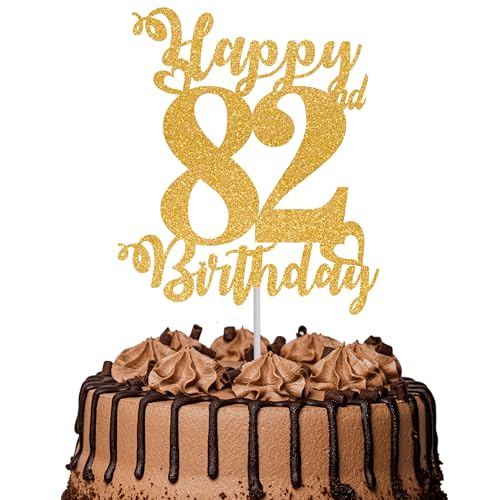Tortenaufsatz "Happy 82nd Birthday", glitzernd, Aufschrift "Cheers to 82 Years", Kuchendekoration für 82. Geburtstag, Party, Kuchendekoration, goldfarben, 1 Stück Tortenaufsatz "Happy 82nd Birthday", glitzernd, Aufschrift "Cheers to 82 Years", Kuchendekoration für 82. Geburtstag, Party, Kuchendekoration, goldfarben, 1 Stück von TOYVENTURES