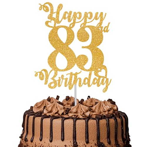 Tortenaufsatz "Happy 83rd Birthday", glitzernd, Aufschrift "Cheers to 83 Years", Kuchendekoration für 83. Geburtstag, Party, Kuchendekoration, goldfarben, 1 Stück Tortenaufsatz "Happy 83rd Birthday", glitzernd, Aufschrift "Cheers to 83 Years", Kuchendekoration für 83. Geburtstag, Party, Kuchendekoration, goldfarben, 1 Stück von TOYVENTURES