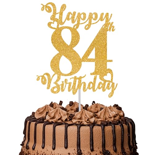 Tortenaufsatz "Happy 84th Birthday", glitzernd, "Cheers to 84 Years", Kuchendekoration, 84. Geburtstag, Party, Kuchendekoration, goldfarben, 1 Stück Tortenaufsatz "Happy 84th Birthday", glitzernd, "Cheers to 84 Years", Kuchendekoration, 84. Geburtstag, Party, Kuchendekoration, goldfarben, 1 Stück von TOYVENTURES