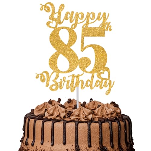 Tortenaufsatz "Happy 85th Birthday", glitzernd, Aufschrift "Cheers to 85 Years", Kuchendekoration, für 85. Geburtstag, Party, Kuchendekoration, goldfarben, 1 Stück Tortenaufsatz "Happy 85th Birthday", glitzernd, Aufschrift "Cheers to 85 Years", Kuchendekoration, für 85. Geburtstag, Party, Kuchendekoration, goldfarben, 1 Stück von TOYVENTURES