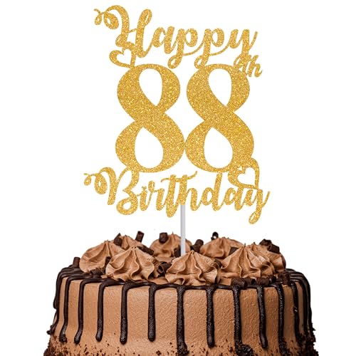 Tortenaufsatz "Happy 88th Birthday", glitzernd, "Cheers to 88 Years", Kuchendekoration, 88. Geburtstag, Party, Kuchendekoration, goldfarben, 1 Stück Tortenaufsatz "Happy 88th Birthday", glitzernd, "Cheers to 88 Years", Kuchendekoration, 88. Geburtstag, Party, Kuchendekoration, goldfarben, 1 Stück von TOYVENTURES