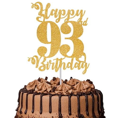 Tortenaufsatz "Happy 93rd Birthday", glitzernd, Aufschrift "Cheers to 93 Years", Kuchendekoration für 93. Geburtstag, Party, Kuchendekoration, goldfarben, 1 Stück Tortenaufsatz "Happy 93rd Birthday", glitzernd, Aufschrift "Cheers to 93 Years", Kuchendekoration für 93. Geburtstag, Party, Kuchendekoration, goldfarben, 1 Stück von TOYVENTURES