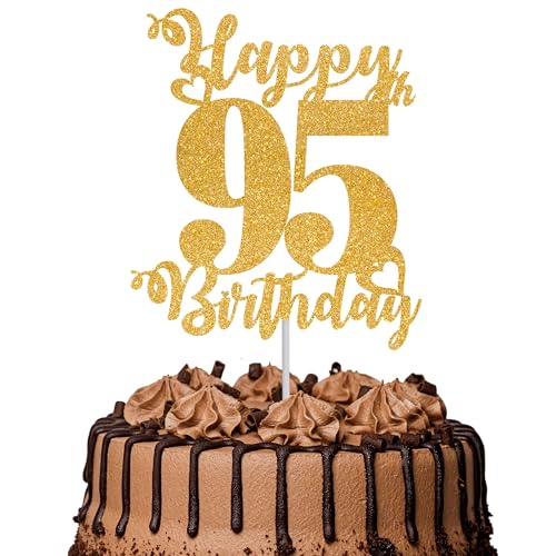 Tortenaufsatz "Happy 95th Birthday", glitzernd, Aufschrift "Cheers to 95 Years", Kuchendekoration für 95. Geburtstag, Party, Kuchendekoration, goldfarben, 1 Stück Tortenaufsatz "Happy 95th Birthday", glitzernd, Aufschrift "Cheers to 95 Years", Kuchendekoration für 95. Geburtstag, Party, Kuchendekoration, goldfarben, 1 Stück von TOYVENTURES