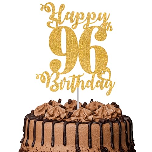 Tortenaufsatz "Happy 96th Birthday", glitzernd, "Cheers to 96 Years", Kuchendekoration, 96. Geburtstag, Party, Kuchendekoration, goldfarben, 1 Stück Tortenaufsatz "Happy 96th Birthday", glitzernd, "Cheers to 96 Years", Kuchendekoration, 96. Geburtstag, Party, Kuchendekoration, goldfarben, 1 Stück von TOYVENTURES
