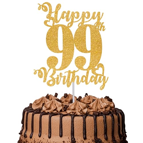 Tortenaufsatz "Happy 99th Birthday", glitzernd, "Cheers to 99 Years", Kuchendekoration, 99. Geburtstag, Party, Kuchendekoration, goldfarben, 1 Stück Tortenaufsatz "Happy 99th Birthday", glitzernd, "Cheers to 99 Years", Kuchendekoration, 99. Geburtstag, Party, Kuchendekoration, goldfarben, 1 Stück von TOYVENTURES