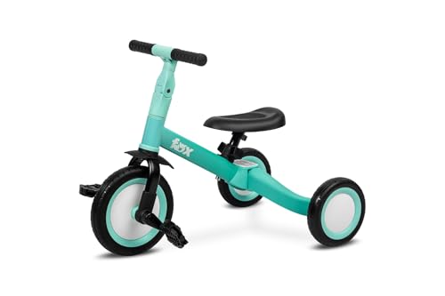 TOYZ - Dreirad Laufrad Kinder, 4in1 Kinderfahrrad, Rutschfahrzeug, Laufrad, Dreirad mit Pedalen und Zweirad mit Pedalen - Baby Geschenk Höhenverstellung von Sattel und Lenker - Fox Türkis von TOYZ by CARETERO