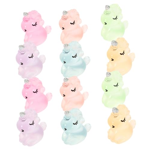 TOYZFRIENDY 12 Stück Teiliges Einhorn Dekor Leuchtende Harz Einhorn Figuren Nachtlicht Bunte DIY Mikro Landschaft Deko Niedliche Cartoon Tier Ornamente für Auto und Schreibtisch von TOYZFRIENDY