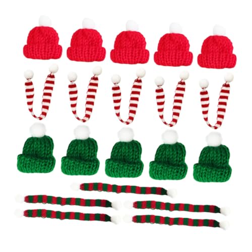 TOYZFRIENDY 20 Stück Teiliges Weihnachtsmützen und Schals Handgestrickt Kleine Rote und Grüne Xmas Deko DIY Bastelzubehör für Weihnachtsbaum Tisch und Puppenhaus Weihnachtliche von TOYZFRIENDY