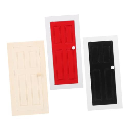 TOYZFRIENDY 3 Stück Maßstab Mini Türen für DIY Puppenhaus Möbelmodell Natürliche Rote Schwarze Farben Detailreiche Miniaturen für Sammler und Bildungszwecke von TOYZFRIENDY