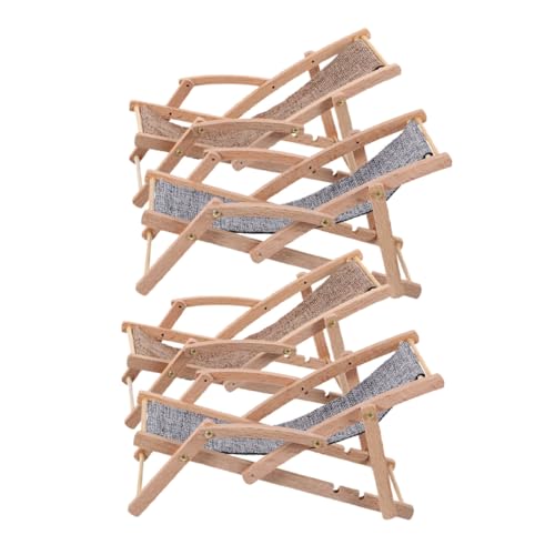 TOYZFRIENDY 4 Stück Teiliges Mini Strandstuhl Faltbare Miniatur Liegestühle in Hellbraun und Realistische Mini Strandmöbel für Puppenhaus DIY Garten Vitrine und Dekoration von TOYZFRIENDY