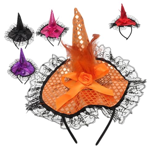 TOYZFRIENDY 5 Stück Teiliges Halloween Haarband mit Pailletten Hexenhut Buntes Haarschmuck für Erwachsene für Party Cosplay und Festliche Anlässe von TOYZFRIENDY