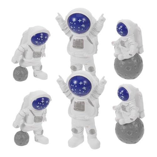 TOYZFRIENDY 6 Stück Astronaut Harz Figuren Mini Weltraum Tortendeko für Kindergeburtstag Shower Leichte Wiederverwendbare Raumfahrer Deko mit Detailreicher Verarbeitung und Leuchtenden Farben von TOYZFRIENDY
