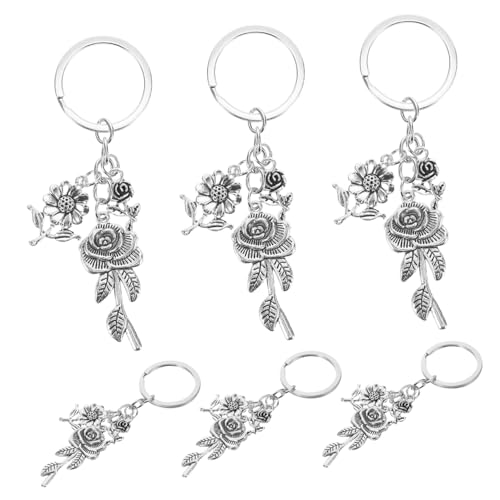 TOYZFRIENDY 6 Stück Blumen schlüsselanhänger Modische Taschenanhänger und Dekorative Charms Silberne Blüten designs Vielseitig für Handtaschen Rucksäcke und Geldbörsen Stilvolles für Mädchen von TOYZFRIENDY