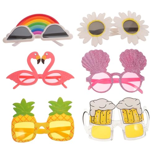 TOYZFRIENDY 6 Stück Teiliges Lustige Hawaii Sonnenbrillen Kunststoff Leicht Flamingo Ananas Cocktail Design Für Strand Pool Kostüm Feier von TOYZFRIENDY