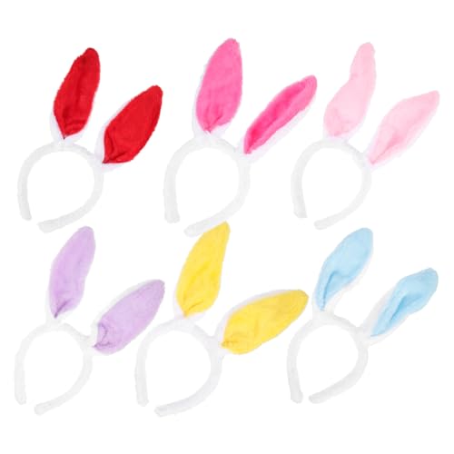 TOYZFRIENDY 6 Stück Teiliges Plüsch Hasenohren Haarreifen Bunte Hasenohren Stirnband Party Kopfschmuck für Erwachsene und Bequem und Leicht für Kostüm und Festlichkeiten von TOYZFRIENDY