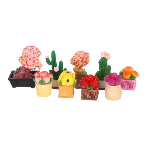 TOYZFRIENDY 9 Stück Teiliges Miniatur-Dollhouse Langlebigen Kunstharz-Bonsai-Pflanzen Pflegefreie Mini-pflanzendekorationen Realistische Mini-sukkulenten für DIY-mikrolandschaften und von TOYZFRIENDY