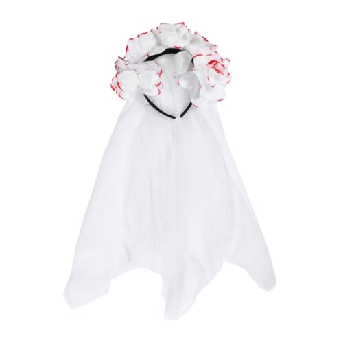 TOYZFRIENDY Blumenkrone mit Schleier Halloween Tag der Toten Kostüm Haarreif Blutstain Schleier Festival Kopfschmuck Damen Party Zubehör von TOYZFRIENDY