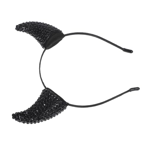 TOYZFRIENDY Glitzernder Teufelshorn Haarreif mit Strasssteinen Verstellbares Halloween Kostüm Zubehör Schwarzer Cow Horns Haarreifen für Fancy Dress Party Stirnband für Karneval und Cosplay von TOYZFRIENDY