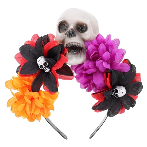 TOYZFRIENDY Halloween Haarreif mit Rosen und Totenkopf Modischer Kopfschmuck für Damen für Halloween Tag der Toten Karneval und Kostümpartys von TOYZFRIENDY
