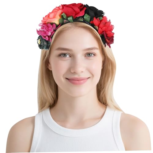TOYZFRIENDY Halloween Haarschmuck Rosen Haarreif Damenmodisch Robuster Kopfschmuck für Party Cosplay und Alltag in Schwarz Rot Orange von TOYZFRIENDY