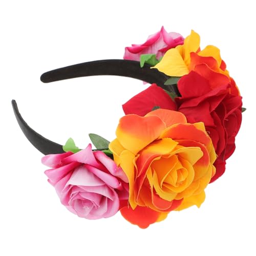 TOYZFRIENDY Halloween Rosen Stirnband Großes Blumenhaarband Damen für Party Festival Cosplay Komfortabler Haarschmuck mit Mehrfarbigen Rosen Blau Rot Gelb von TOYZFRIENDY
