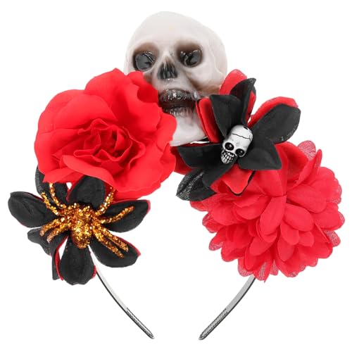 TOYZFRIENDY Halloween Totenkopf Haarreif mit Künstlichen Rosen Modischer Leichter Kopfschmuck für Karneval Party Cosplay und Alltag Bequemes Halloween Stirnband für Damen und Herren von TOYZFRIENDY