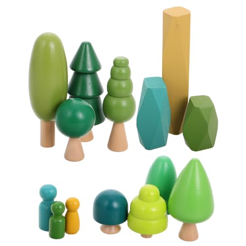 TOYZFRIENDY Holzspielzeug Miniatur Wald Bäume aus Natürlichem Holz Sicher und Abgerundet Farbenfrohe Kleine Baumblöcke für Kleinkinder Hand Koordination und Farberkennung von TOYZFRIENDY
