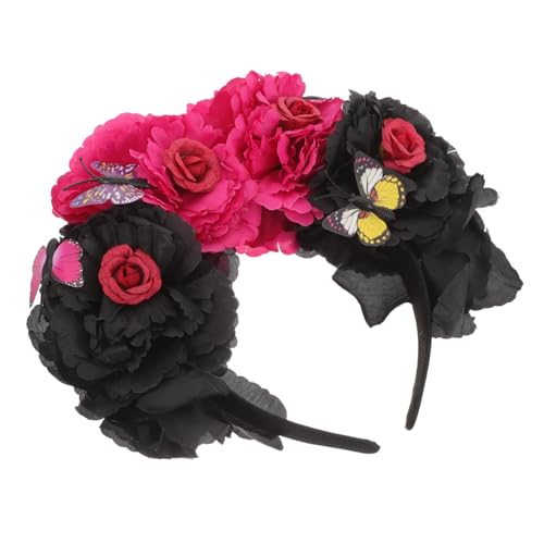 TOYZFRIENDY Rotes und Schwarzes Halloween Haarreif mit Pfingstrosen und Schmetterlingsdesign Leichter Damenschmuck für Party Karneval und Kostümfeiern Modisches Haarschmuck Accessoire von TOYZFRIENDY