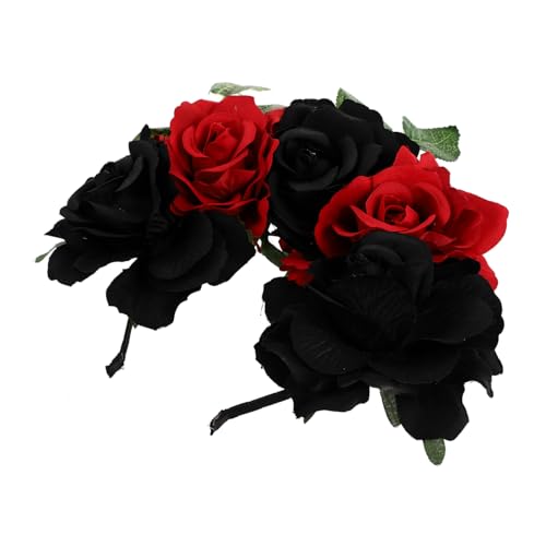 TOYZFRIENDY Rotes und Schwarzes Rosen Haarband Halloween Haarschmuck Blumenkrone für Frauen Party Cosplay Stirnband Langlebig und Stilvoll von TOYZFRIENDY