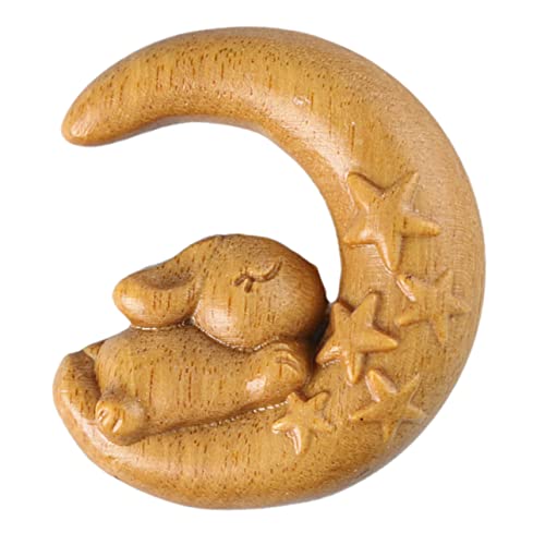 TOYZFRIENDY Sandelholz Mond und Hase Anhänger Geschnitzter Retro Schlüsselanhänger Kleine Hasenfigur als Dekorativer Taschenanhänger Langlebiges Schmuckstück für und Alltag von TOYZFRIENDY