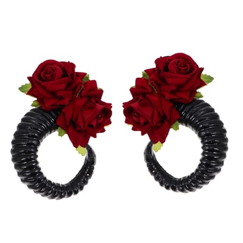 TOYZFRIENDY Schwarzes Hörner Stirnband mit Rosen Halloween Kopfschmuck für Damen Dekoratives Fotoaccessoire Langlebiges Party und Festival Headband von TOYZFRIENDY