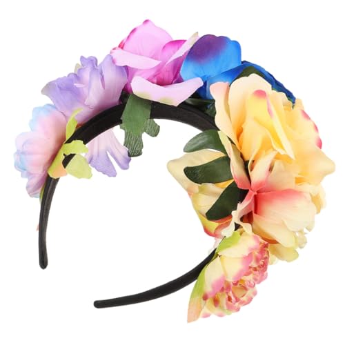 TOYZFRIENDY Simulation Haarschmuck Haarkranz Halloween Party Haarband mit Farbigen Blüten in Gelb Künstlicher Blumenstirnband für Damen und Mädchen Geeignet für Karneval und Festlichkeiten von TOYZFRIENDY