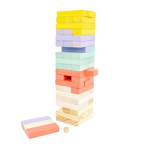 TP Toys Giant Wooden Tumble Tower FSC Certified Classic Tumbling Game with 60 Pastel Blocks & Matching Dice for Family Indoor & Outdoor Fun von TP Toys