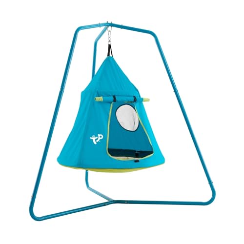 TP Toys Zelt UFO blau mit Stativ – Hängender Spielplatz für Kinder – Tür und Fenster aus Netz – kompakt für kleine Gärten – ab 2 Jahren – inklusive Verankerungsset von TP Toys