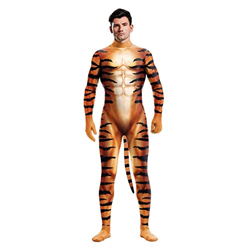 Tiger-Kostüm mit Schwanzen, Ganzkörper-Tiger-Rollenspiel-Kostüm, Overall, Tier-Muskel-Body, Halloween, Cosplay, Party (Größe M) von TPone