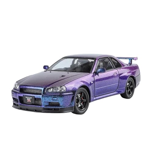 1 24 Für Nissan GTR-R34 Sportwagenmodell Aus Legierung Druckguss Mit Zurückziehbaren Lichttüre Öffnendes Sammlermodell Druckguss Fahrzeuge Modell(Purple) von TQMEAD